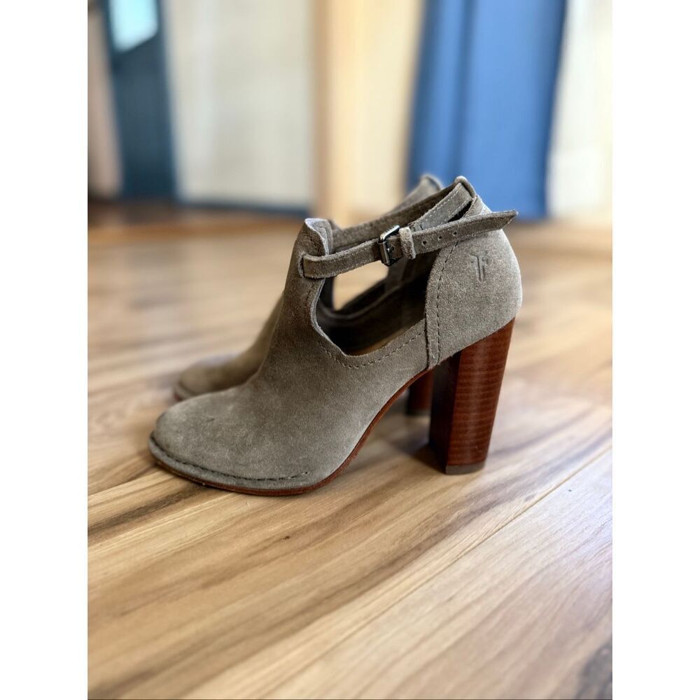 Frye Womens Gray Suede Stacked Block Heel Margaret Shootie Mary Jane Boots Size